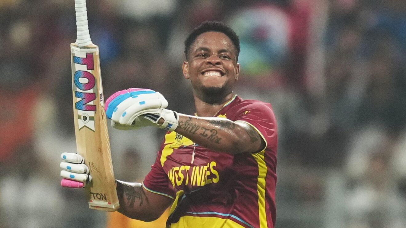 West Indies's Shimron Hetmyer celebrates.